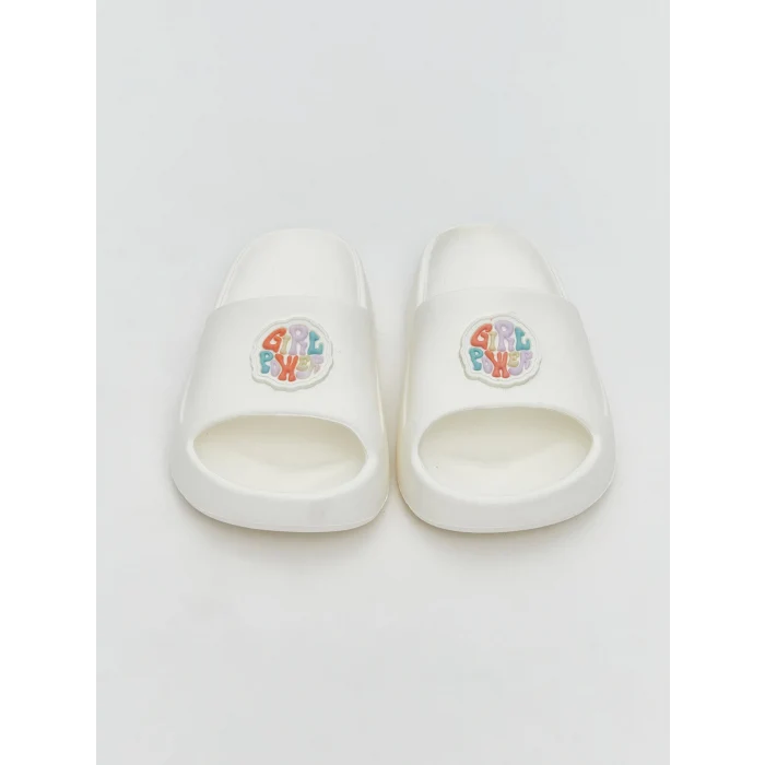 LCW STEPS Beyaz Tek Bantlı Baskılı Kız Çocuk Terlik