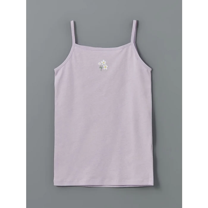 LCW Kids Ekru Kare Yaka Çiçekli Kız Çocuk Atlet 2li