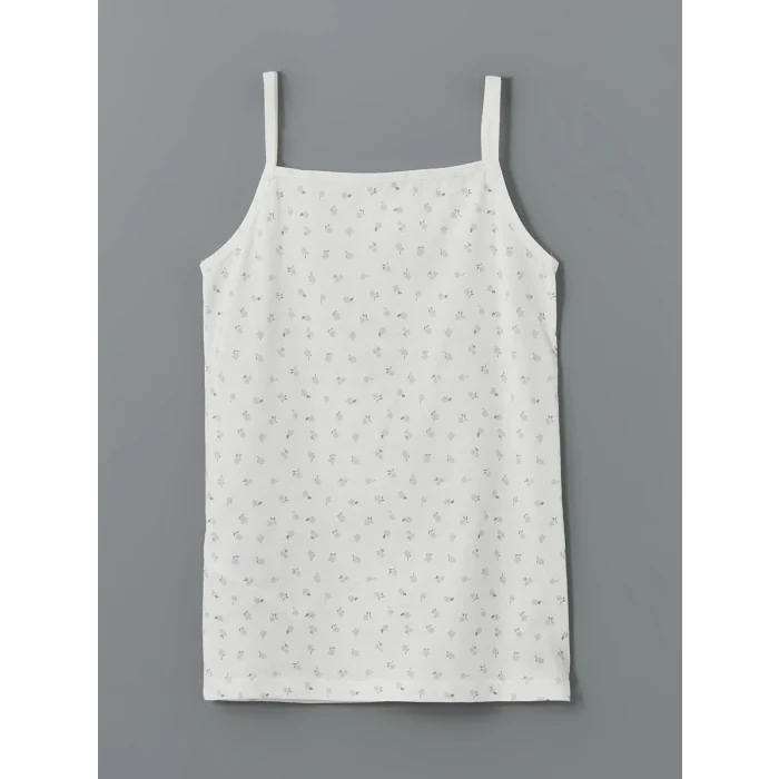 LCW Kids Ekru Kare Yaka Çiçekli Kız Çocuk Atlet 2li