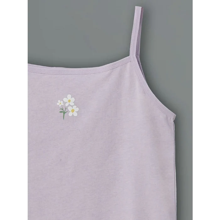 LCW Kids Ekru Kare Yaka Çiçekli Kız Çocuk Atlet 2li