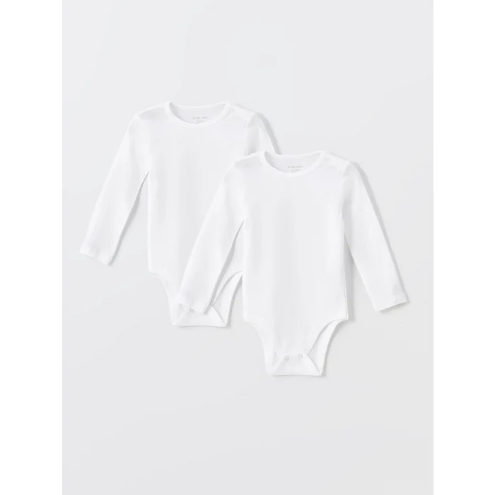 LCW baby Ekru Bisiklet Yaka Uzun Kollu Kız Bebek Çıtçıtlı Bodysuit 2li