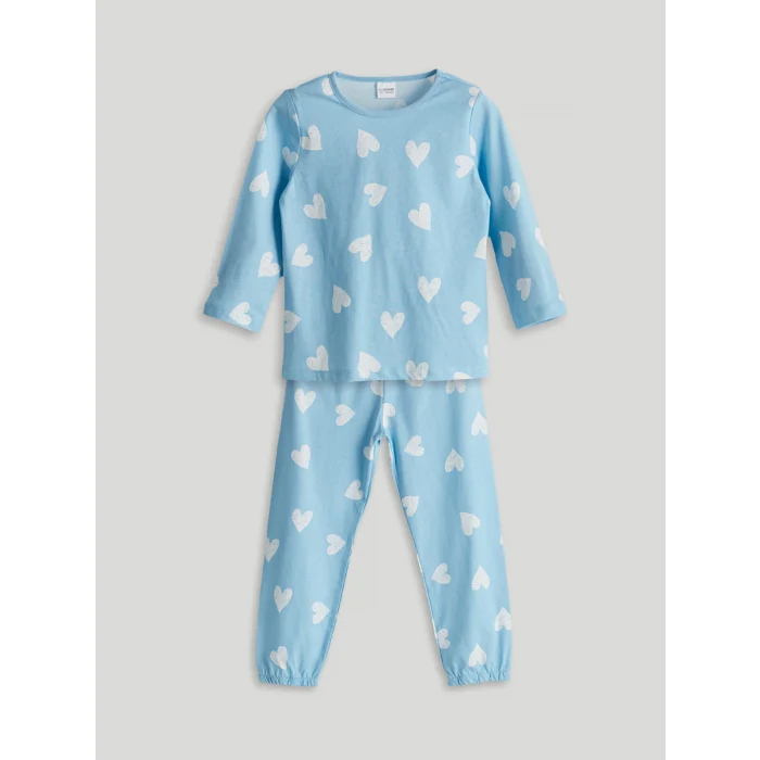 LCW Kids Mavi Kalp Baskılı Kız Çocuk Pijama Takım