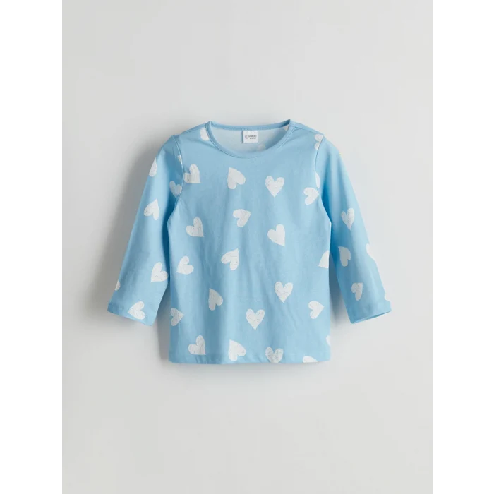 LCW Kids Mavi Kalp Baskılı Kız Çocuk Pijama Takım