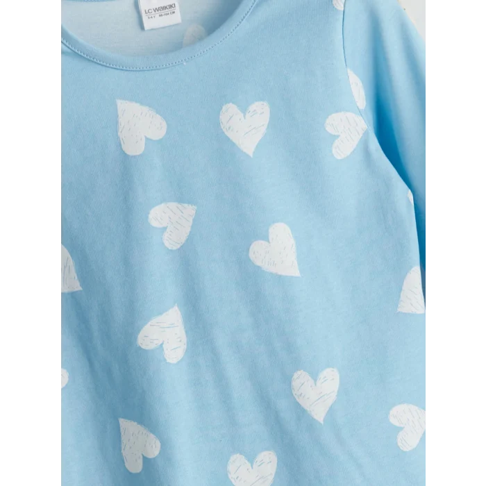 LCW Kids Mavi Kalp Baskılı Kız Çocuk Pijama Takım