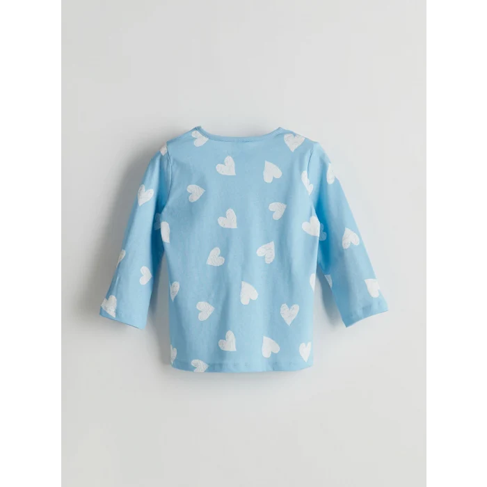LCW Kids Mavi Kalp Baskılı Kız Çocuk Pijama Takım