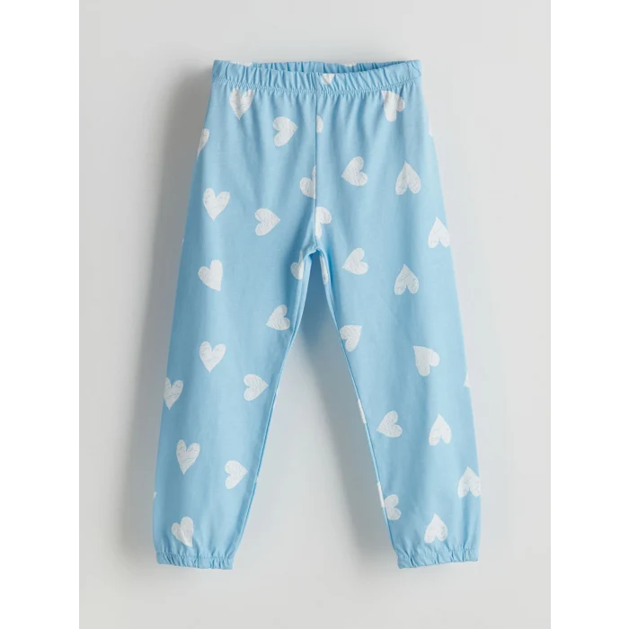 LCW Kids Mavi Kalp Baskılı Kız Çocuk Pijama Takım