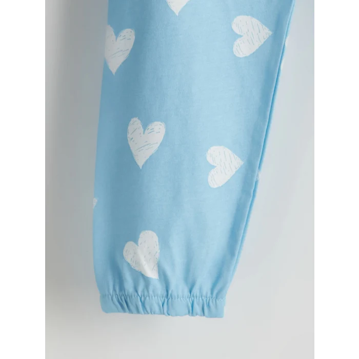 LCW Kids Mavi Kalp Baskılı Kız Çocuk Pijama Takım