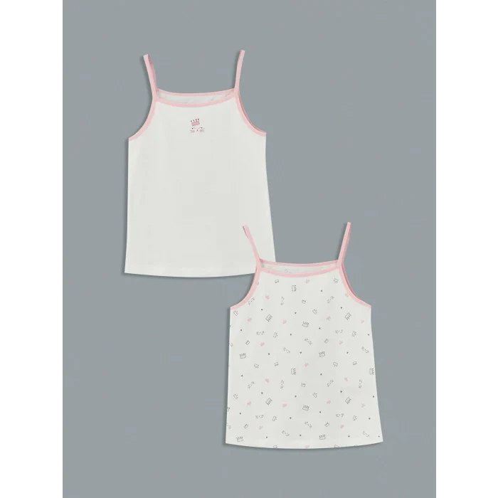 LCW Kids Ekru Kare Yaka Kız Çocuk Atlet 2li