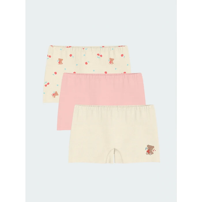 LCW Kids Ekru Ayı Teddy Baskılı Kız Çocuk Boxer 3lü