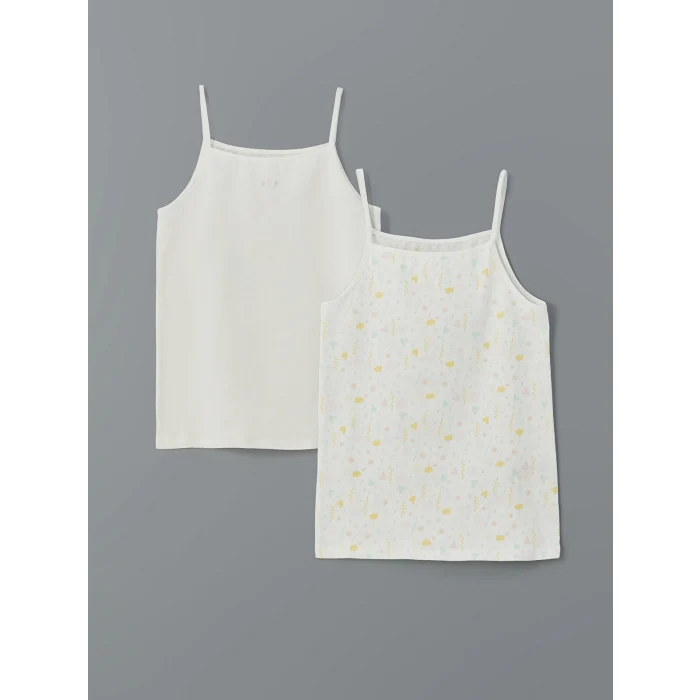 LCW Kids Ekru Kare Yaka Çiçekli Kız Çocuk Atlet 2li