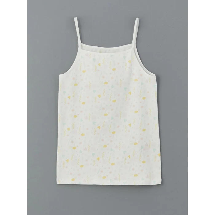 LCW Kids Ekru Kare Yaka Çiçekli Kız Çocuk Atlet 2li