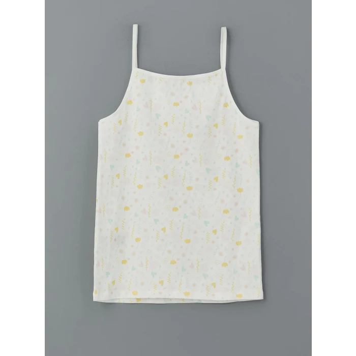 LCW Kids Ekru Kare Yaka Çiçekli Kız Çocuk Atlet 2li