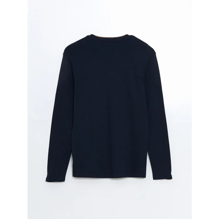 LCWAIKIKI Classic Lacivert Bisiklet Yaka Uzun Kollu Baskılı Erkek Sweatshirt