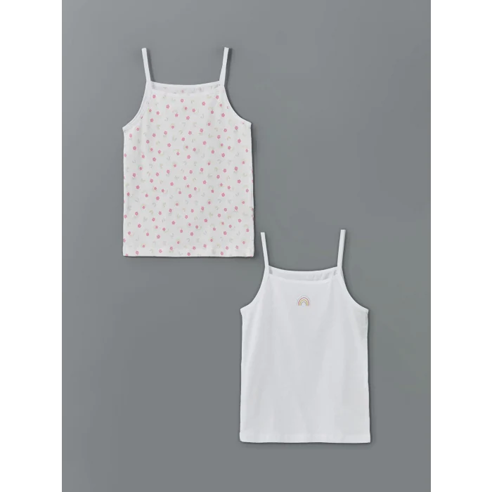 LCW Kids Beyaz Kare Yaka Çiçekli Kız Çocuk Atlet 2li