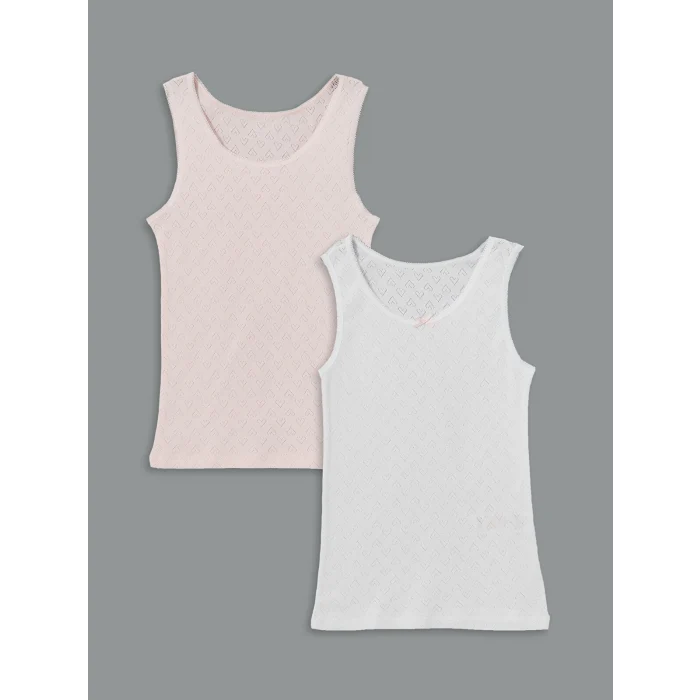 LCW Kids Beyaz Bisiklet Yaka Kız Çocuk Atlet 2li