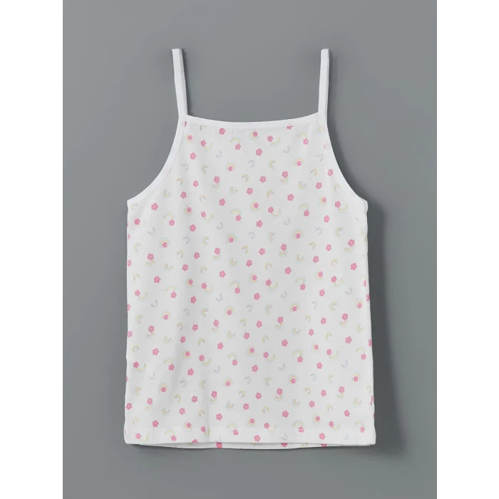 LCW Kids Beyaz Kare Yaka Çiçekli Kız Çocuk Atlet 2li