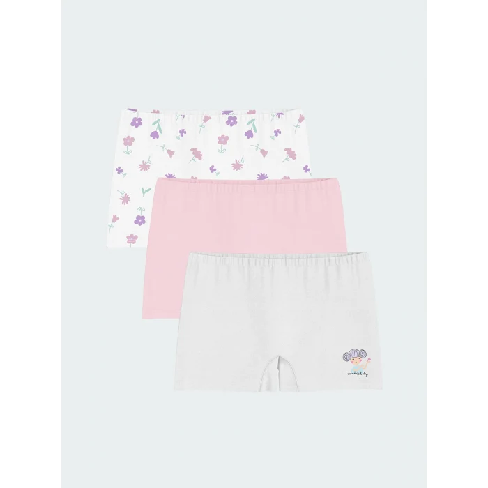 LCW Kids Beyaz Çiçekli Kız Çocuk Boxer 3lü