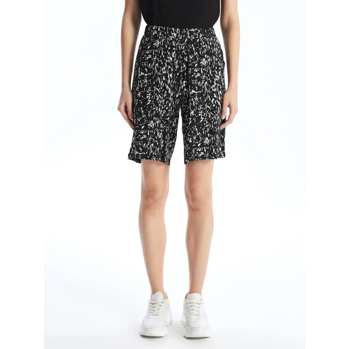 LCWAIKIKI Classic Siyah Beli Lastikli Desenli Kadın Şort