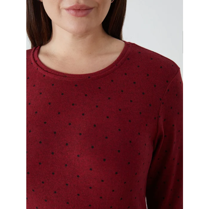 LCWAIKIKI Classic Bordo Bisiklet Yaka Puantiyeli Kadın Tişört