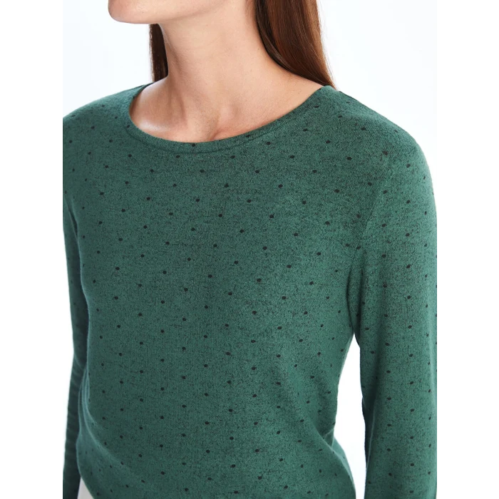 LCWAIKIKI Classic Yeşil Bisiklet Yaka Puantiyeli Kadın Tişört