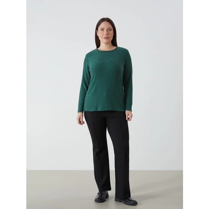 LCWAIKIKI Classic Yeşil Bisiklet Yaka Puantiyeli Kadın Tişört