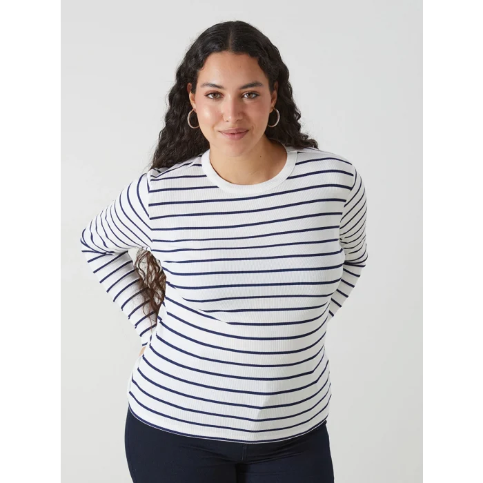 LCWAIKIKI Basic Lacivert Bisiklet Yaka Çizgili Kadın Body