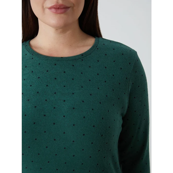 LCWAIKIKI Classic Yeşil Bisiklet Yaka Puantiyeli Kadın Tişört