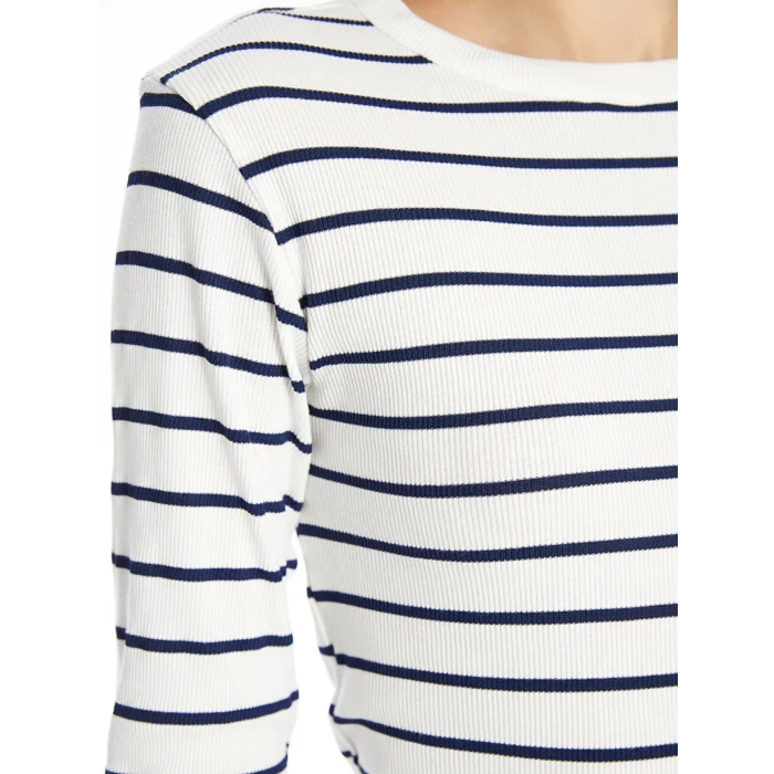 LCWAIKIKI Basic Lacivert Bisiklet Yaka Çizgili Kadın Body