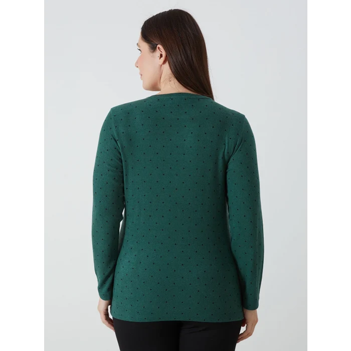 LCWAIKIKI Classic Yeşil Bisiklet Yaka Puantiyeli Kadın Tişört