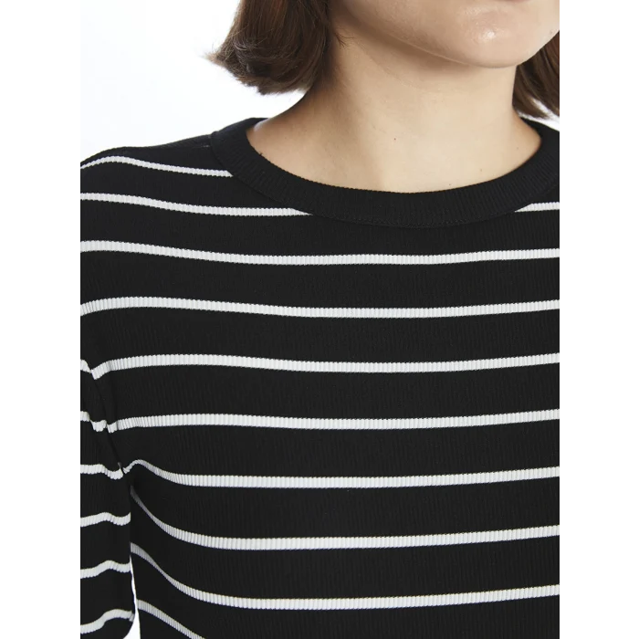 LCWAIKIKI Basic Siyah Bisiklet Yaka Çizgili Kadın Body
