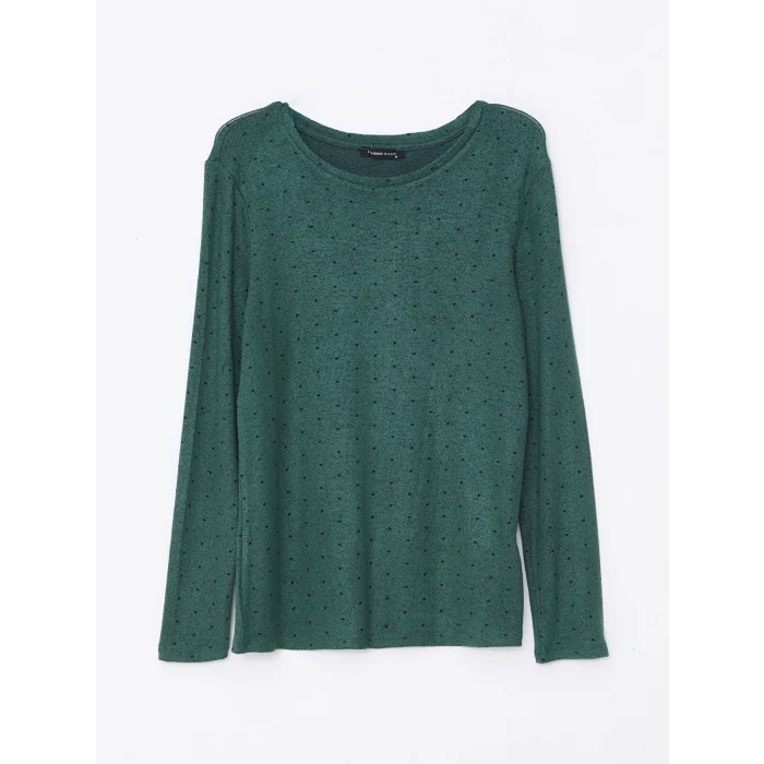 LCWAIKIKI Classic Yeşil Bisiklet Yaka Puantiyeli Kadın Tişört