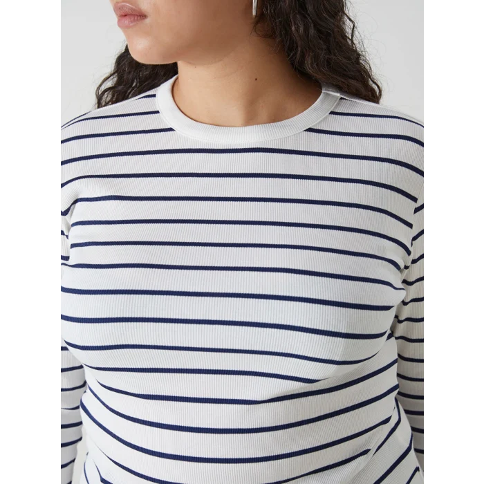 LCWAIKIKI Basic Lacivert Bisiklet Yaka Çizgili Kadın Body