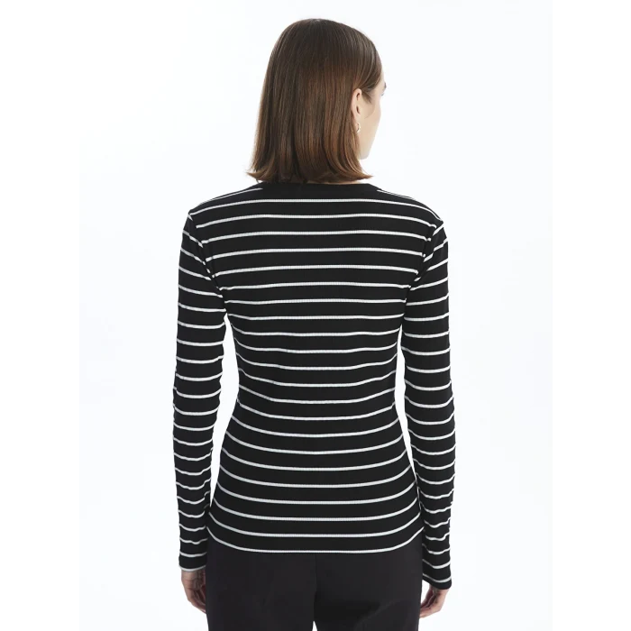 LCWAIKIKI Basic Siyah Bisiklet Yaka Çizgili Kadın Body