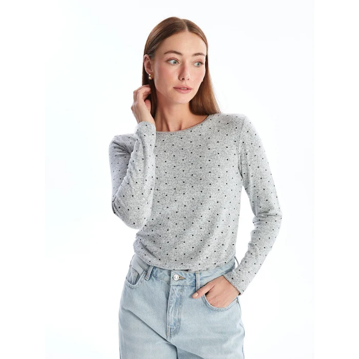 LCWAIKIKI Classic Siyah Bisiklet Yaka Puantiyeli Kadın Tişört