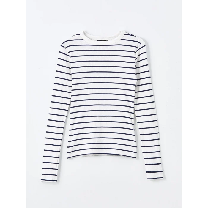 LCWAIKIKI Basic Lacivert Bisiklet Yaka Çizgili Kadın Body