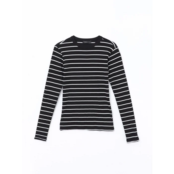 LCWAIKIKI Basic Siyah Bisiklet Yaka Çizgili Kadın Body