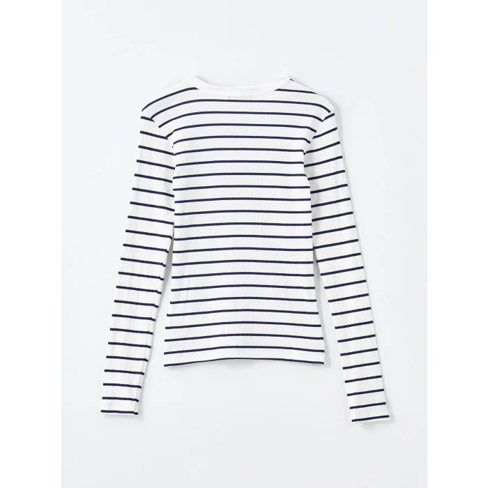 LCWAIKIKI Basic Lacivert Bisiklet Yaka Çizgili Kadın Body