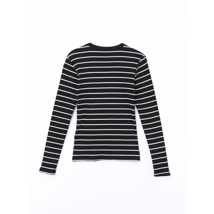 LCWAIKIKI Basic Siyah Bisiklet Yaka Çizgili Kadın Body