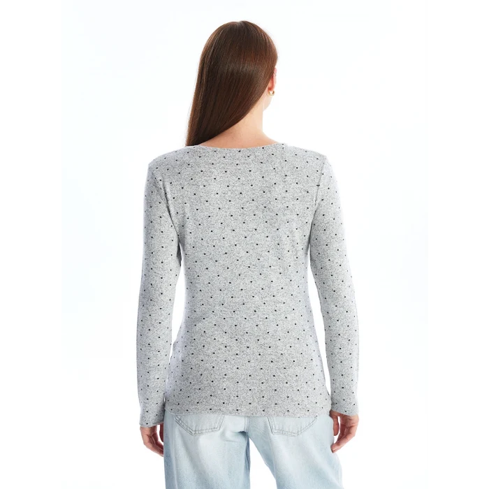 LCWAIKIKI Classic Siyah Bisiklet Yaka Puantiyeli Kadın Tişört