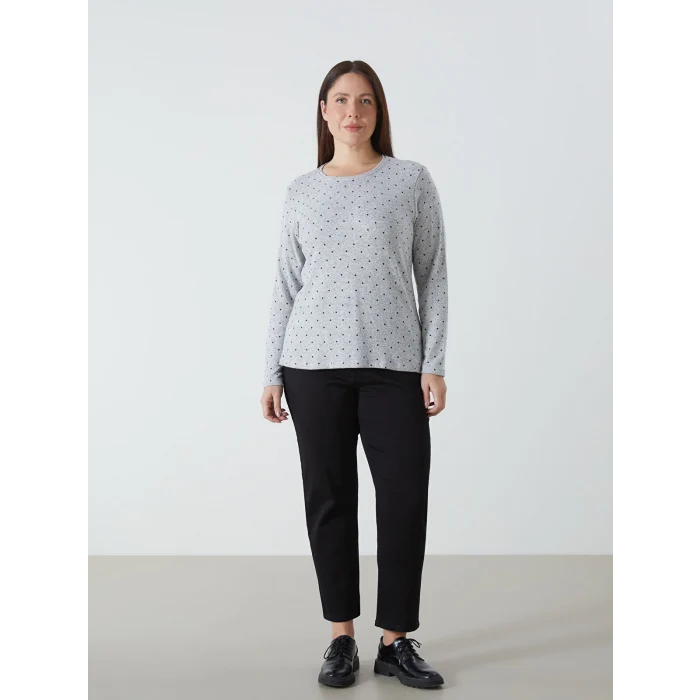 LCWAIKIKI Classic Siyah Bisiklet Yaka Puantiyeli Kadın Tişört