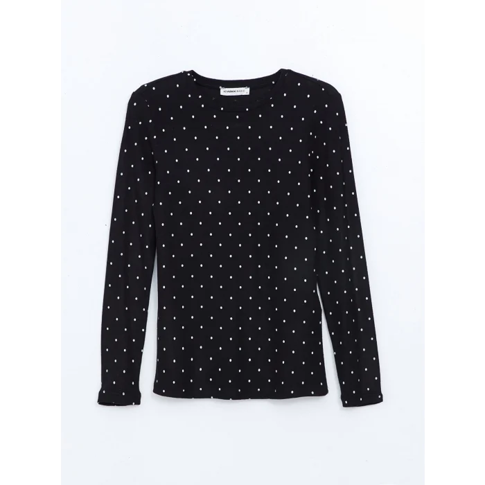 LCWAIKIKI Classic Beyaz Bisiklet Yaka Puantiyeli Kadın Tişört