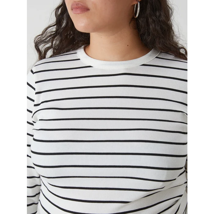 LCWAIKIKI Basic Ekru Bisiklet Yaka Çizgili Kadın Body