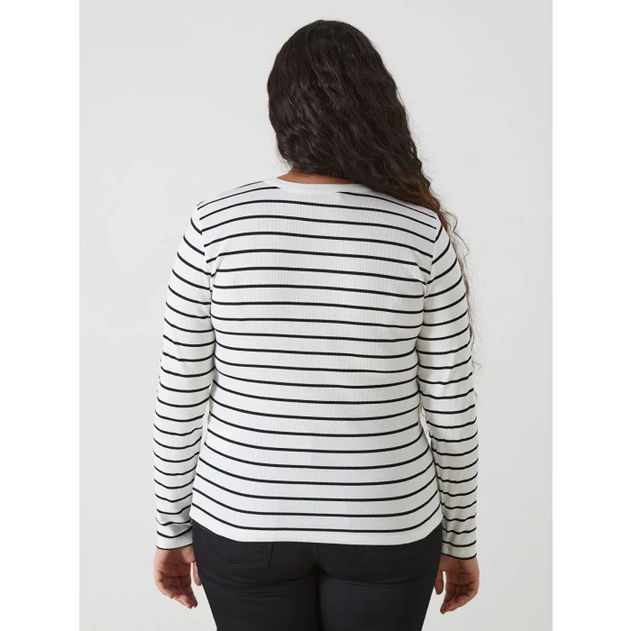 LCWAIKIKI Basic Ekru Bisiklet Yaka Çizgili Kadın Body