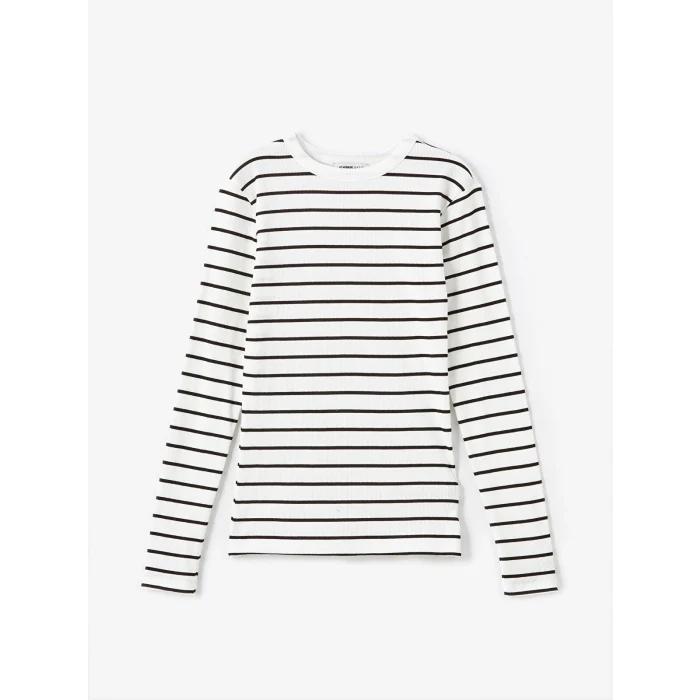 LCWAIKIKI Basic Ekru Bisiklet Yaka Çizgili Kadın Body