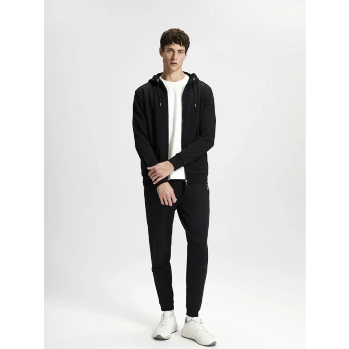 LCWAIKIKI Classic Siyah Kapüşonlu Uzun Kollu Erkek Kalın Fermuarlı Sweatshirt