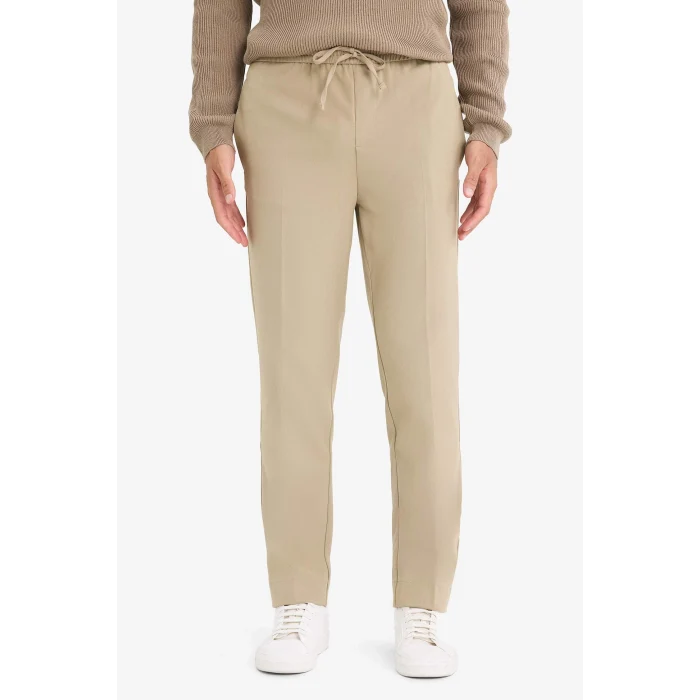 Defacto A9943 Bej Yazlık Kumaş Jogger Pantolon Beli Bağcıklı Lastikli Düz Paça Cepli Her Yöne Esneyen