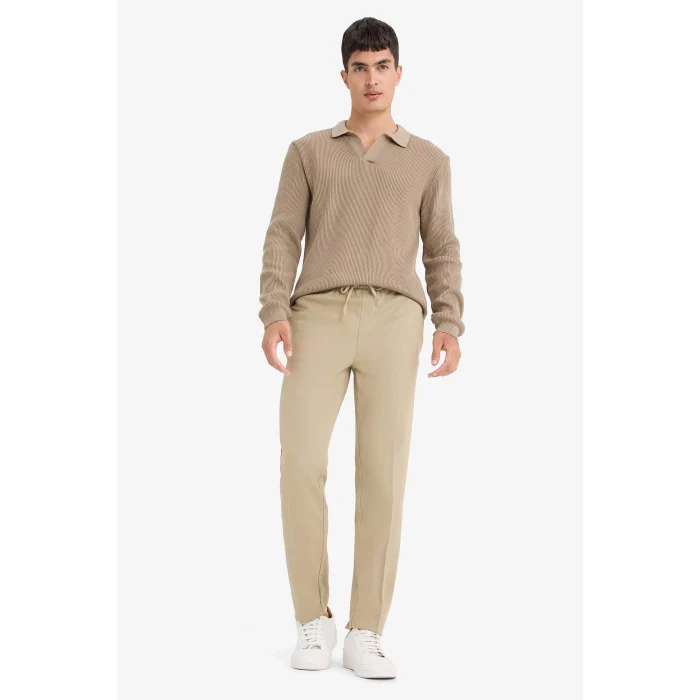 Defacto A9943 Bej Yazlık Kumaş Jogger Pantolon Beli Bağcıklı Lastikli Düz Paça Cepli Her Yöne Esneyen