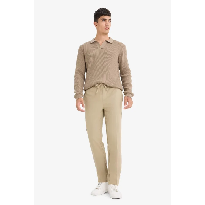 Defacto A9943 Bej Yazlık Kumaş Jogger Pantolon Beli Bağcıklı Lastikli Düz Paça Cepli Her Yöne Esneyen