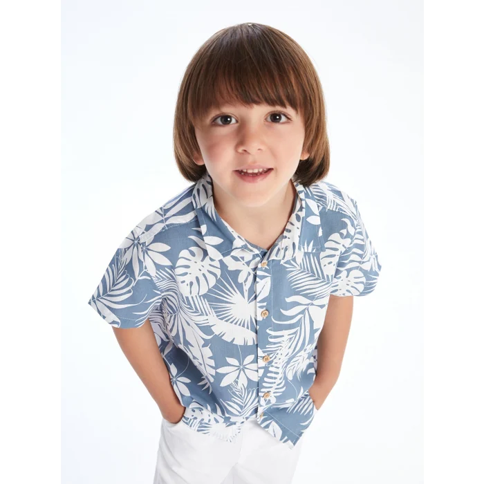 LCW Kids Indigo Baskılı Viskon Erkek Çocuk Gömlek ve Şort 2li
