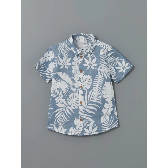 LCW Kids Indigo Baskılı Viskon Erkek Çocuk Gömlek ve Şort 2li